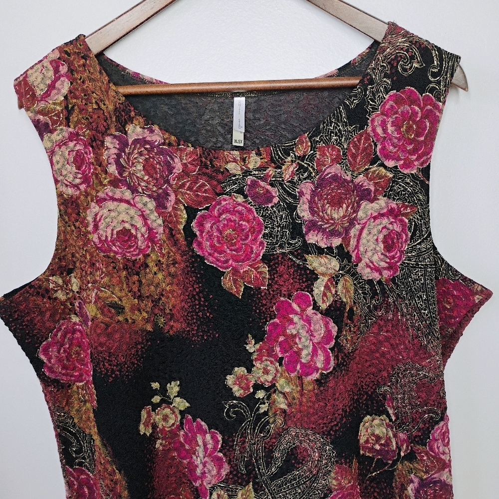 White Stag Y2K Floral Metallic Tank Top Womens XL Black Pink‎ Gold Whimsigoth - Picture 2 of 9
